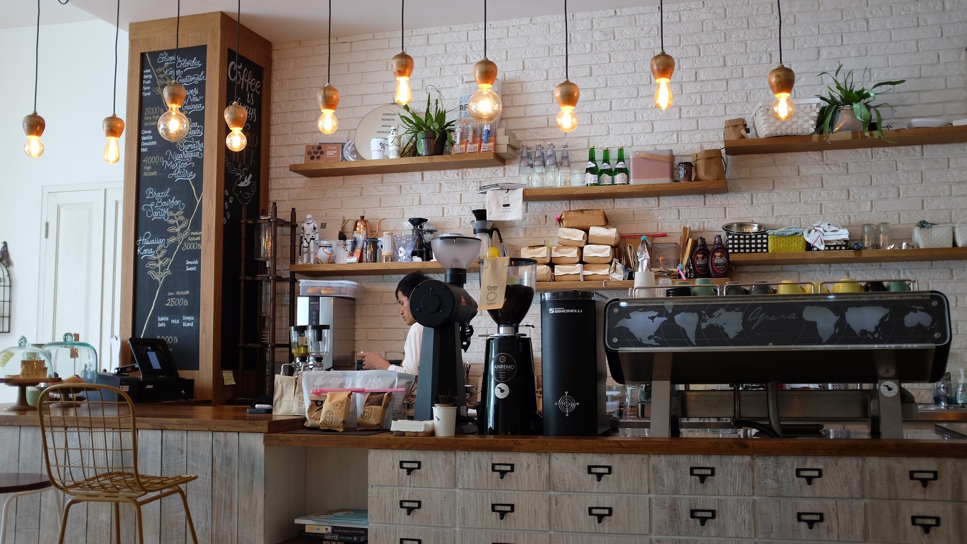Coffee shop with mugd and espresso bar